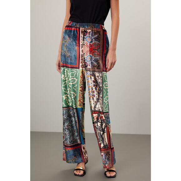 SFIZIO Sz 6 Multicolor Patchwork Velvet Wide Leg High Rise Pull On Pants soft - Picture 1 of 7